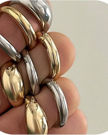 GiftInBox Gold Chunky Rings Set for Women Open Stacking Knuckle Ring Adjustable Round Dome Rings Set Minimalist Irregular Statement Women Ring Jewelry Gift
