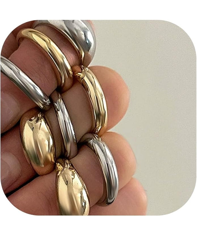 GiftInBox Gold Chunky Rings Set for Women Open Stacking Knuckle Ring Adjustable Round Dome Rings Set Minimalist Irregular Statement Women Ring Jewelry Gift