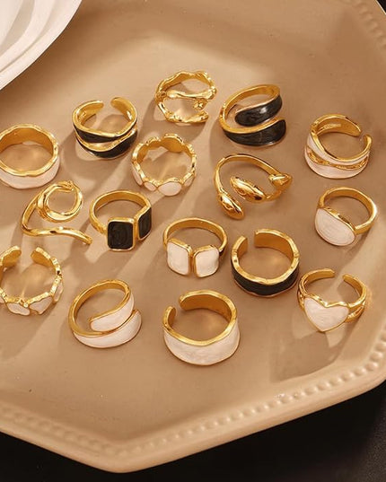 KISS WIFE Goldenen Silvery Black Kunckle Rings Set for Women, Dainty Simple Trendy Cute Stackable Finger Rings Pack, Perfect for Stacking Layering on Thumb and Knuckle, Mixed Size, Jewelry Gift