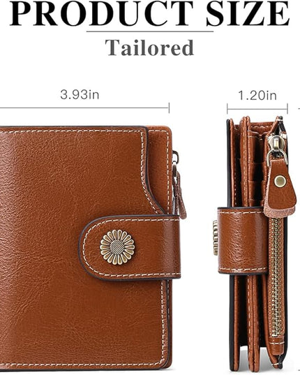 FALAN MULE Genuine Leather Small Wallet for Women, RFID Blocking, Compact Size, Brown