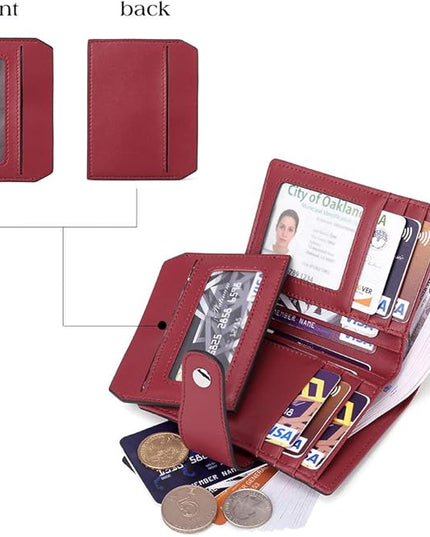 BOSTANTEN Women Leather Wallet RFID Blocking Small Bifold Zipper Pocket Wallet Card Case Purse with ID Window