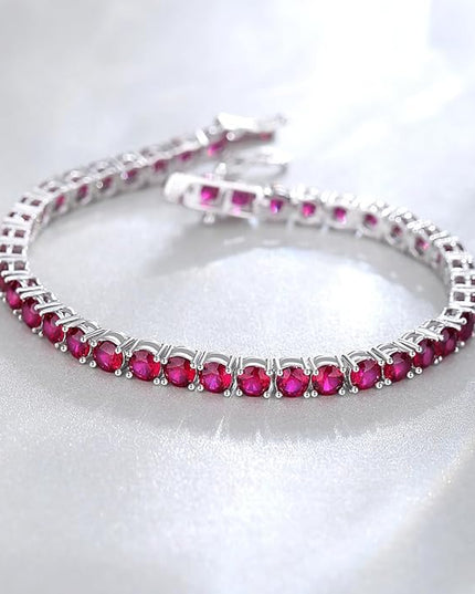 FANCIME Birthstone Bracelet Sterling Silver Gemstone Tennis Bracelets Fine Jewelry Wedding Bridal Prom Birthday Gift for Women Her, Length 7.2 Inch Width 4mm