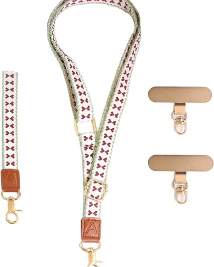 LEMEDE Phone Charm Lanyard, Gold Buckle Adjustable Crossbody and Wrist Strap with 2pcs 360-Degree Rotatable Phone Pad