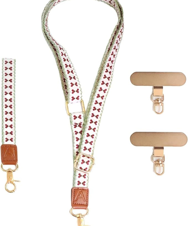 LEMEDE Phone Charm Lanyard, Gold Buckle Adjustable Crossbody and Wrist Strap with 2pcs 360-Degree Rotatable Phone Pad