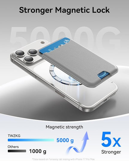 TWZKG for MagSafe Wallet, 3 Card Holder, Slim Magnetic Phone Wallet for iPhone 17/16/15/14/13/12 Pro Max Plus Air Series,RFID Blocking Vegan Leather,Grey