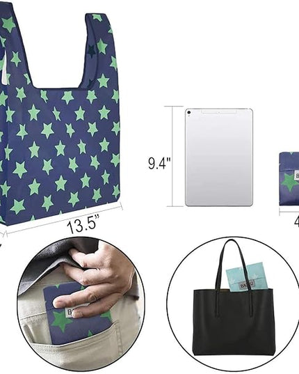 6 Pack Reusable Shopping Grocery Bags with Pouch Foldable, Washable , 35LB Weight Capacity, Heavy Duty Tote, Eco-Friendly Purse Bag Fits in Pocket Waterproof & Lightweight
