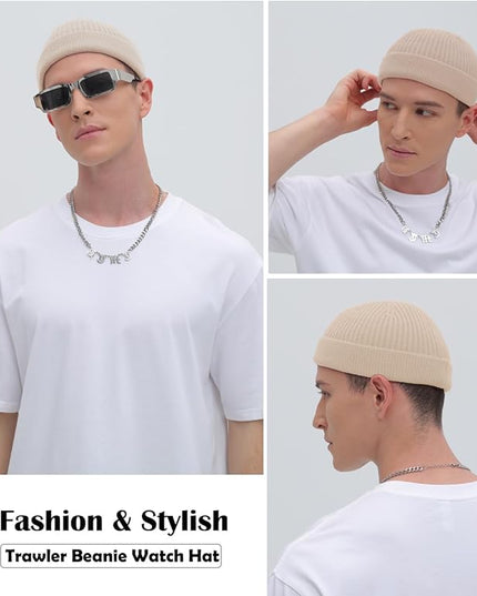 ROYBENS Thin Swag Wool Short Fisherman Beanie for Men Women, Knit Cuff Trawler Beanie Watch Hat, Soft Spring Fall Skull Cap