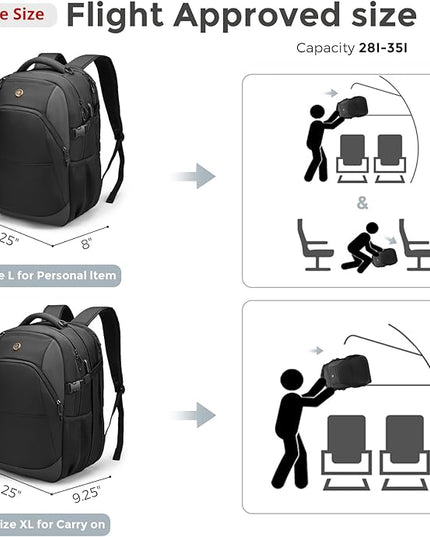 Swissdigital Design Travel Laptop Backpack, 35L Expandable Large College Laptops Backpack with USB Charging Port for Men and Women Fits 17 Inch Notebook, Black | SD1671-01