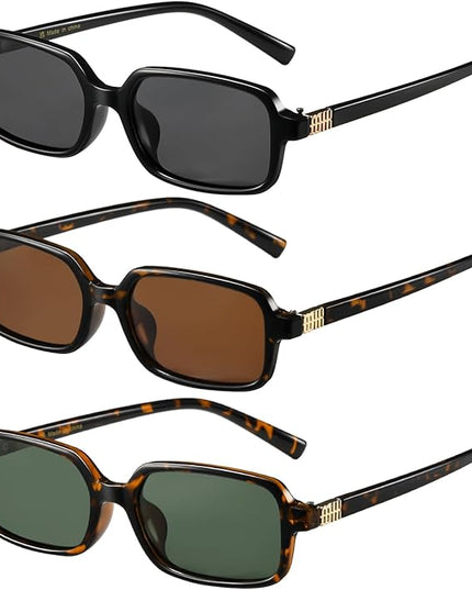 MASDUN Polarized Narrow Rectangle Sunglasses for Women Men Trendy Y2k Retro 90s Sun Glasses (3 Pack)
