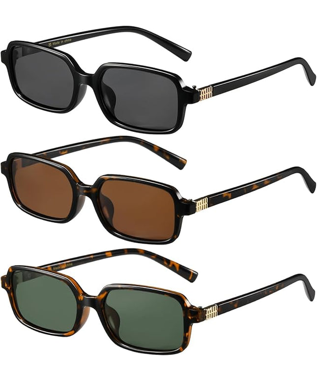 MASDUN Polarized Narrow Rectangle Sunglasses for Women Men Trendy Y2k Retro 90s Sun Glasses (3 Pack)