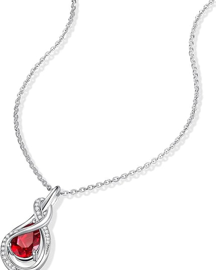 FANCIME TimelessTie Birthstone Necklace for Women White Gold Plated Sterling Silver Ribbon Design Jewelry Knot Pendant Fine Jewelry Gemstone Birthday Graduation Anniversary Christmas Gifts for Women Wife Mother Her