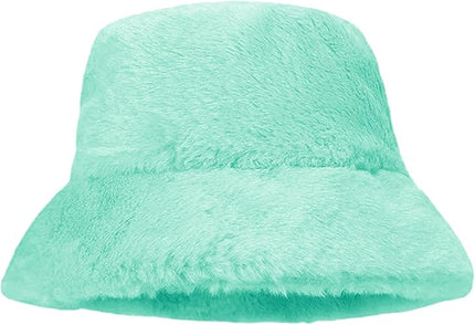 Women Plush Fluffy Bucket Hat Warm Lining Winter Faux Fur Cozy Wide Brim Winter