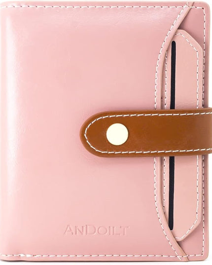 ANDOILT Wallets for Women Genuine Leather Small Bifold Wallet RFID Blocking Card Case Purse with ID Window Coin Pocket | Small, RFID Blocking, Card Case, Purse, with ID Window, Coin Pocket