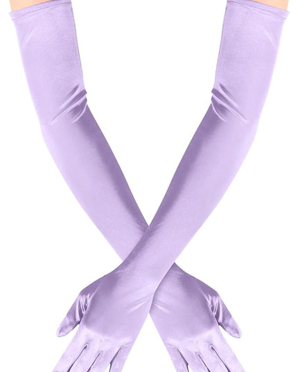 Lansian Long Opera Party Gloves for Women 1920s 20s Satin Gloves Costumes Elbow Length Bridal Evening Dress, 21 inches