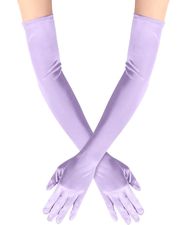 Lansian Long Opera Party Gloves for Women 1920s 20s Satin Gloves Costumes Elbow Length Bridal Evening Dress, 21 inches
