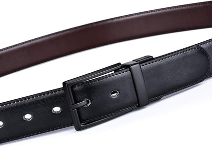 beltox fine Men's Dress Belt Leather Reversible 1.25" Wide Rotated Buckle Gift Box