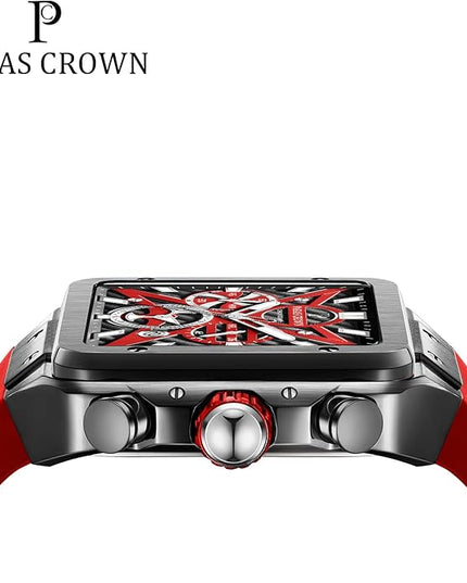 Paras Crown Watches for Men Tonneau 5ATM Waterproof Quartz Luxury Chronograph Analog Men's Wrist Watches Stainless Steel Case Mens Watches
