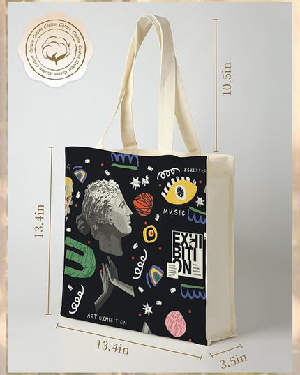 AUSVKAI Canvas Tote Bag Aesthetic for Women, Cute Reusable Bags with Pockets & Snaps for Beach Shopping College Gym Grocery