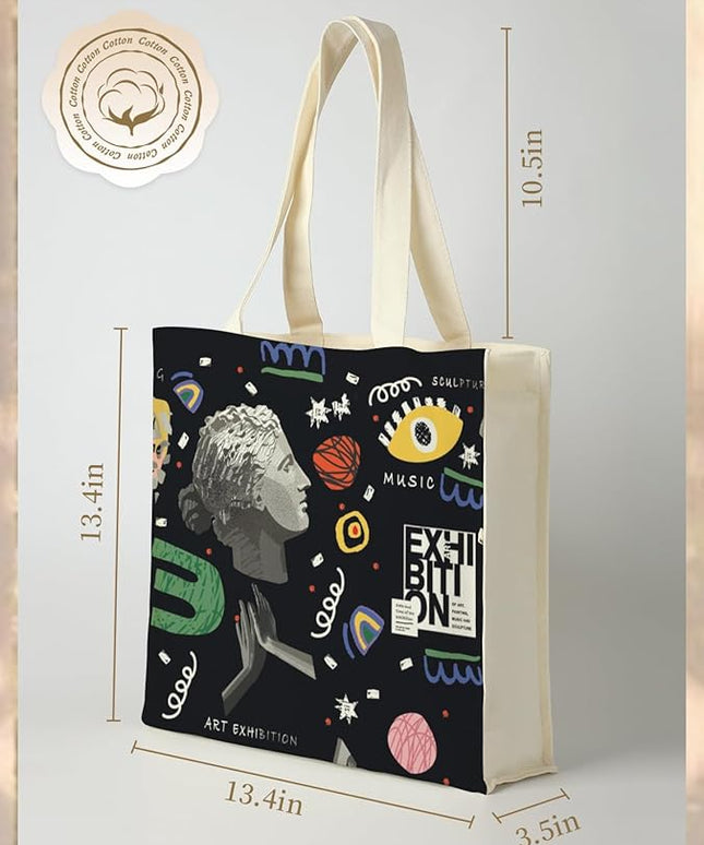 AUSVKAI Canvas Tote Bag Aesthetic for Women, Cute Reusable Bags with Pockets & Snaps for Beach Shopping College Gym Grocery