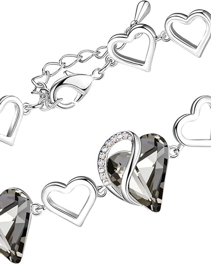 Leafael Infinity Love Heart Link Bracelets, Birthstone or Healing Stone Crystal Bracelet for Women, Silver Tone Jewelry Gifts for Her, 7-inch Chain and 2-inch Extender