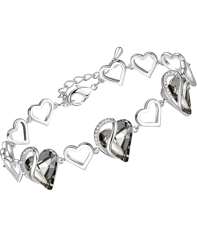 Leafael Infinity Love Heart Link Bracelets, Birthstone or Healing Stone Crystal Bracelet for Women, Silver Tone Jewelry Gifts for Her, 7-inch Chain and 2-inch Extender