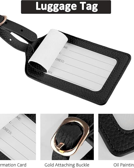 Passport Holder RFID Protected Wallet and Luggage Tag with Protection Cover Travel Accessories Leather Card Case Organizer for Women Men (Black)