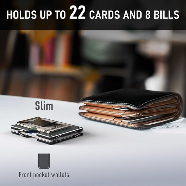 Lenvoten Extra Durable Hinged Minimalist Wallet for Men | Slim Metal RFID Blocking Wallet | Credit Card Holder & Money Clip Holds 20 Cards | Premium Scratch-Resistant Finish | Ideal Gift for Men