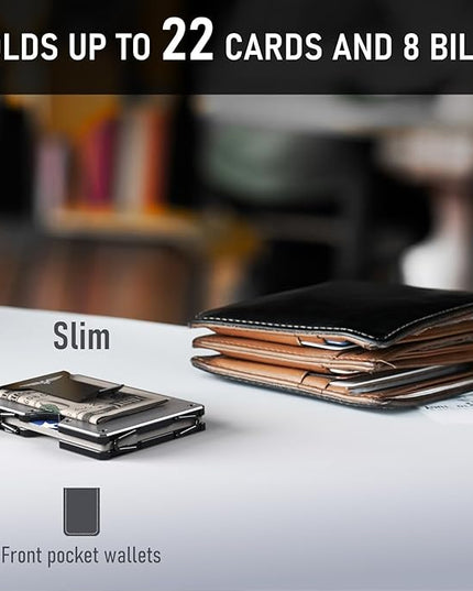 Lenvoten Extra Durable Hinged Minimalist Wallet for Men | Slim Metal RFID Blocking Wallet | Credit Card Holder & Money Clip Holds 20 Cards | Premium Scratch-Resistant Finish | Ideal Gift for Men