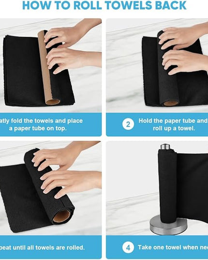 AIDEA Microfiber Cleaning Cloth 165 Sheets 3 Roll, Black Microfiber Towels for Cars, Shop Rags Washable, Cleaning Rags Reusable Paper Towels for Automotive, Mechanic, Workshops, House, 11×9"