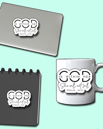 (3Pcs) God is Within Her She Will Not Fall Sticker, Christian Gifts Decorate Books Laptop Phone, Water Bottles Kindles Stickers, Tumbler Sticker Waterproof Vinyl Decorate 3 x 2,2" Inch