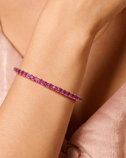 FANCIME Birthstone Bracelet Sterling Silver Gemstone Tennis Bracelets Fine Jewelry Wedding Bridal Prom Birthday Gift for Women Her, Length 7.2 Inch Width 4mm