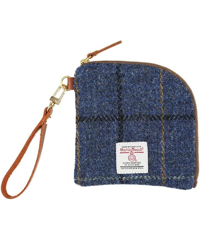 Harris Tweed Wool Coin Purse Small Money Pouch With Zipper For Women Men handmade (Dark Blue)