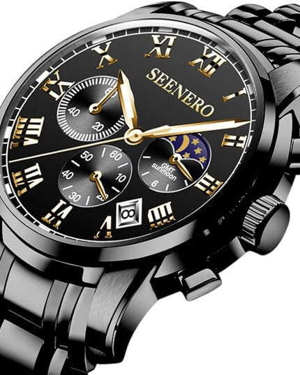 Watches for Men Business Dress Analog Quartz Roman Luminous Dial Wrist Watch with Calendar Stainless Steel Band Waterproof with Tool Luxury Casua & Relojes para Hombres for Mens Gifts