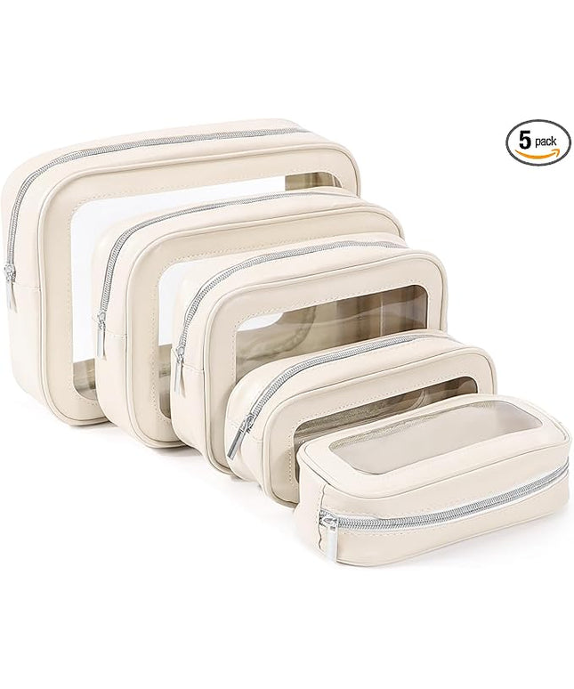 5PCS Diaper Bag Organizer Pouch Set, TSA Approved Toiletry Bag，Clear Waterproof TPU Makeup Bag Set Travel Organizer Bags for Women and Kids Valentines Day Gifts