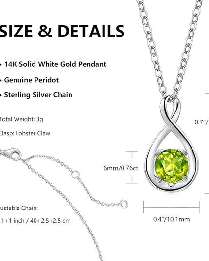 FANCIME 14K Solid Gold Birthstone Pendant with Sterling Silver Chain Infinity Gemstone Necklace Fine Jewelry Anniversary Birthday Christmas Gifts for Women Wife Her