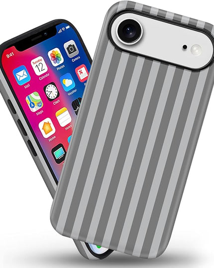 Magnetic for iPhone 17 Air Case Cute Stripes Phone Case, Shockproof Slim TPU and Hard PC Protective Phone Cover Compatible with MagSafe Designed for Women Girls, Gray