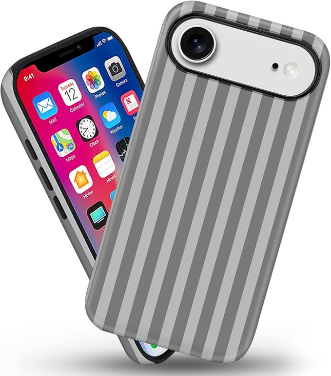 Magnetic for iPhone 17 Air Case Cute Stripes Phone Case, Shockproof Slim TPU and Hard PC Protective Phone Cover Compatible with MagSafe Designed for Women Girls, Gray