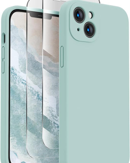 FireNova Designed for iPhone 13 Case, Silicone Upgraded [Camera Protection] Phone Case with [2 Screen Protectors], Soft Anti-Scratch Microfiber Lining Inside, 6.1 inch, Mint Green