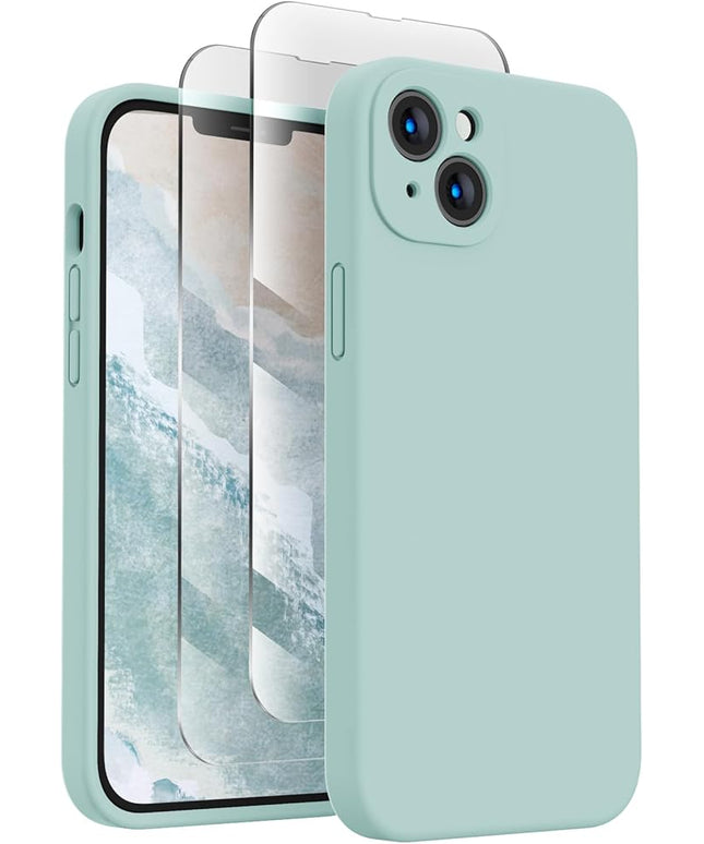 FireNova Designed for iPhone 14 Case, Silicone Upgraded [Camera Protection] Phone Case with [2 Screen Protectors], Soft Anti-Scratch Microfiber Lining Inside, 6.1 inch, Mint Green