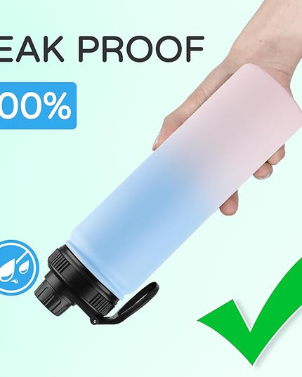 DOMICARE Insulated Water Bottle, 22 oz Vacuum Insulated Stainless Steel Reusable Sports Bottle with Straw Lid & Spout Lid for Travel, Camping, Bike, Leakproof, Blue/Pink, 1 Pack