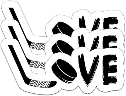 (3PCS) Love Hockey Stickers – Ice Hockey Waterproof Vinyl Decals for Laptop, Tumbler, Water Bottle, Phone Case, Scrapbook – Cool Hockey Gift for Dad, Mom, Boys, Girls & Fans – Size 3" x 1.4"