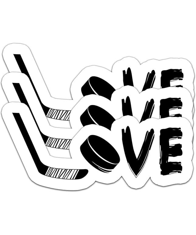 (3PCS) Love Hockey Stickers – Ice Hockey Waterproof Vinyl Decals for Laptop, Tumbler, Water Bottle, Phone Case, Scrapbook – Cool Hockey Gift for Dad, Mom, Boys, Girls & Fans – Size 3" x 1.4"