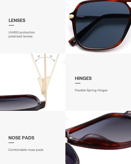 SOJOS Sunglasses for Women & Men, Square, Retro, Polarized Lens, Trendy Aviator, 90s Shades