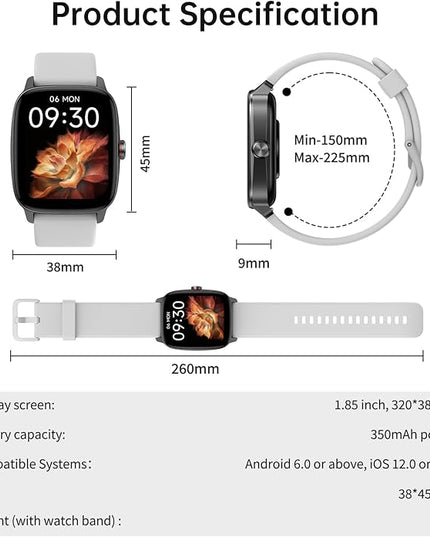 Smart Watches for Women Men with Bluetooth Call & AI Voice, 1.85" HD Fitness Tracker with Heart Rate SpO2 Sleep Monitor, 100+ Sports Modes,Mini Games, IP68 Waterproof Smartwatch for Android iOS Phones