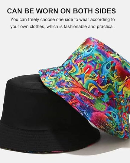 Malaxlx Unisex Bucket Hat Beach Sun Hat Aesthetic Fishing Hat for Men Women Teens, Reversible Double-Side-Wear
