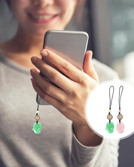 Beaupretty 2 pcs Jade Fox Charm Pendants for Phone Bag Keychain Green and Pink Mobile Phone Decor Accessories with Unique Fox Design Stylish and Adornments for Keys and Handbags