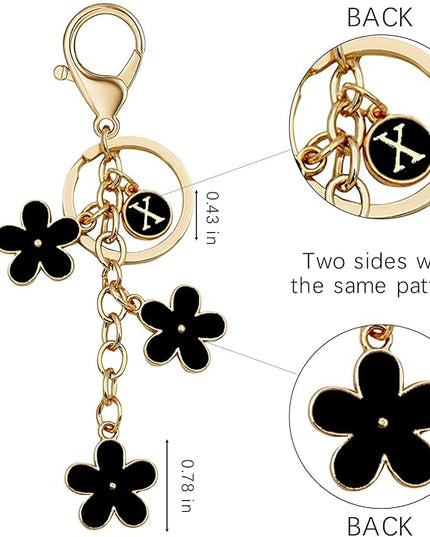 Cute Initial Letter Keyring for Women Girls Nice Flower Keychains for Handbag Backpack