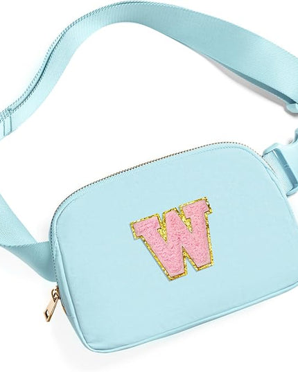 Gitus Gifts for 7 8 9 10 11 Year Old Girls Belt Bag Fanny Pack Crossbody Bags with Initial Letter Patch Birthday Gifts for Daughter Sister Friends Teen girls (Icing Blue-W)