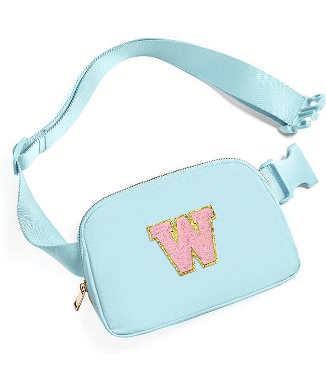 Gitus Gifts for 7 8 9 10 11 Year Old Girls Belt Bag Fanny Pack Crossbody Bags with Initial Letter Patch Birthday Gifts for Daughter Sister Friends Teen girls (Icing Blue-W)