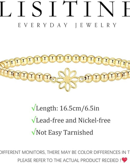 Gold Bracelets for Women 14K Gold Beaded Bracelets Stackable Bracelets for Women Gold Charm Bracelet Non Tarnish Gold Jewelry for Women Trendy